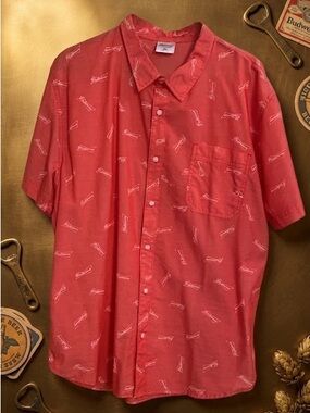 Budweiser Shirt Men's 2XL Grey Red Classic Label Logo 2017 Promo Short Sleeve